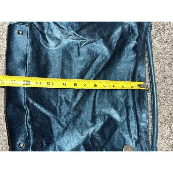 Vintage Furla Large Teal/Petrol Blue Iridescent Leather Shoulder Bag Hobo Tote - Picture 3 of 10